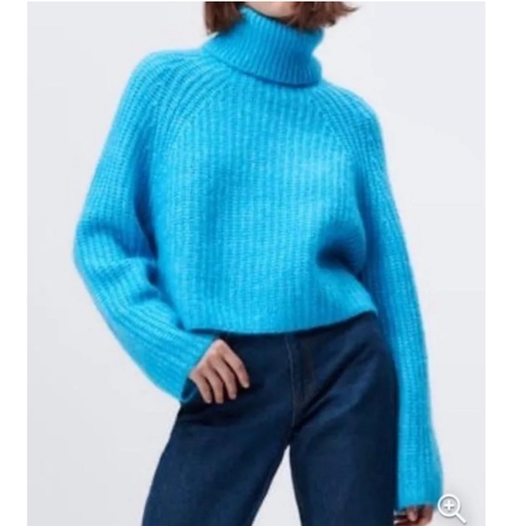 Purl knit Crop Wool Alpaca Mock Oversized pullover cable winter chunky cream - Picture 7 of 7